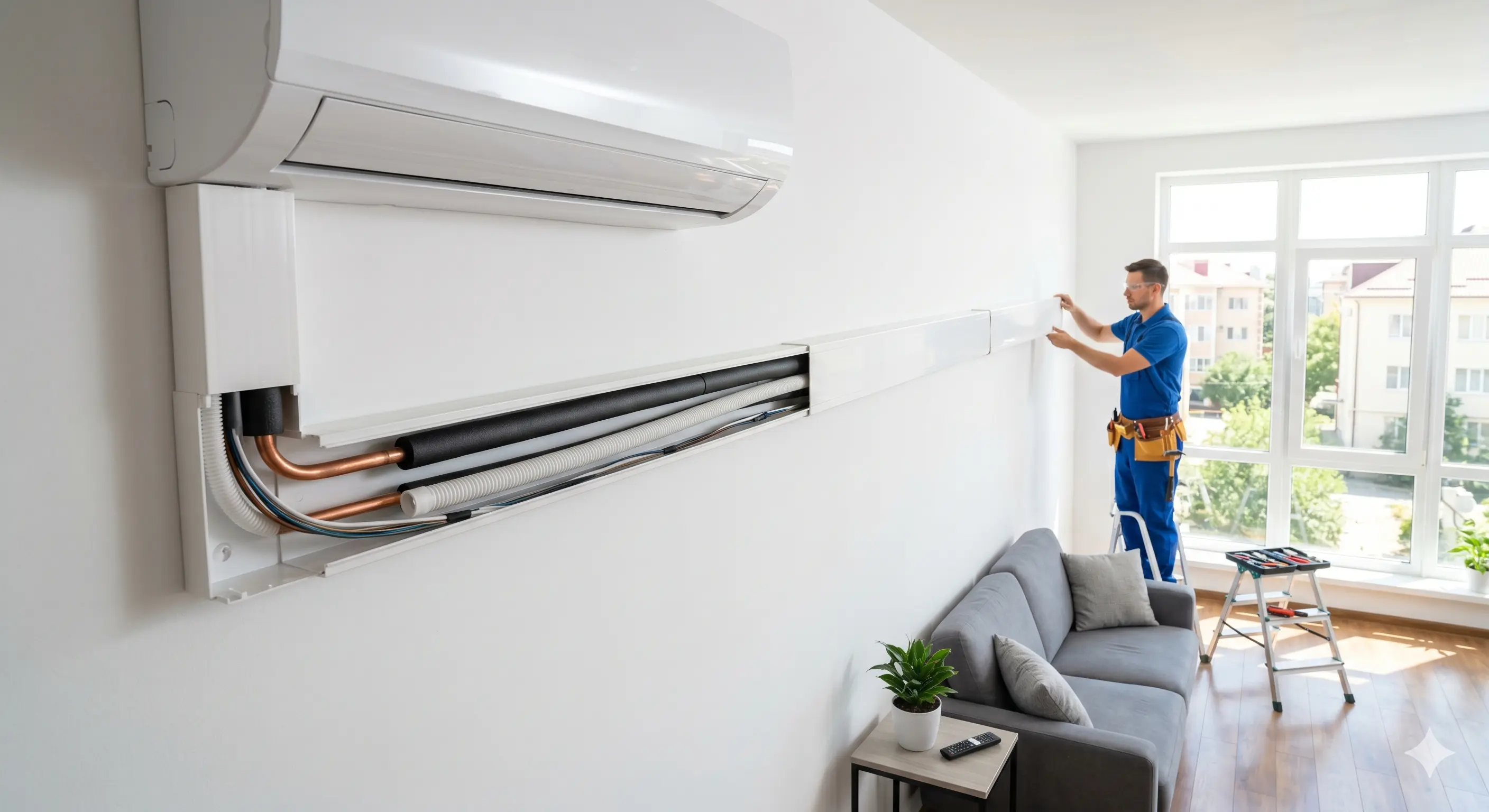 Прокладка трассы кондиционера — медные трубки и кабель-канал