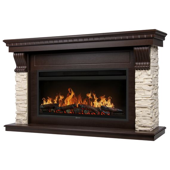 Фото Каминокомплект: Очаг Electrolux EFP/P-3620LS, портал Michigan 42/40/36, камень молочный, шпон темный , изображение 2 — купить в Москве