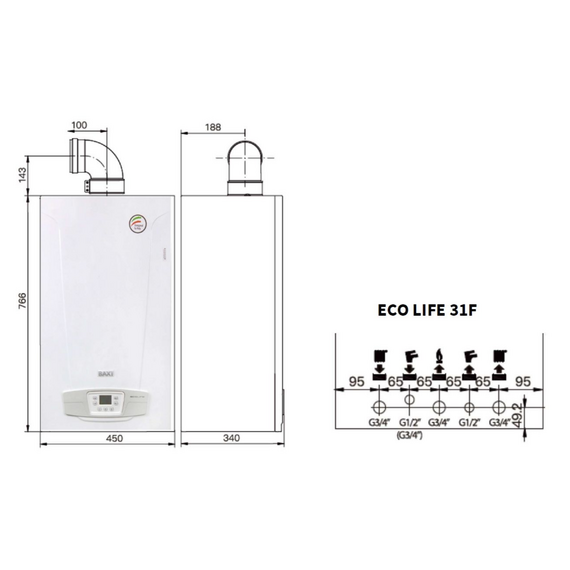 Фото Котел газовый BAXI ECO LIFE 31F настенный, 2 конт., закр. кам. сгор. , изображение 7 — купить в Москве