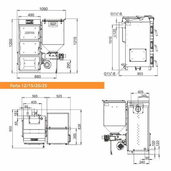 Фото Котел угольный ZOTA Forta 12 кВт (DM) с автоматической подачей топлива (котёл + бункер c мех. под.) , изображение 3 — купить в Москве
