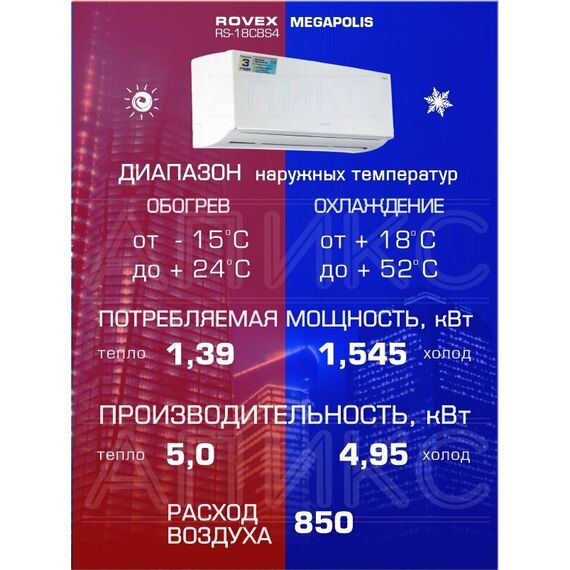 Фото Сплит-система Rovex Megapolis RS-18CBS4 , изображение 2 — купить в Москве