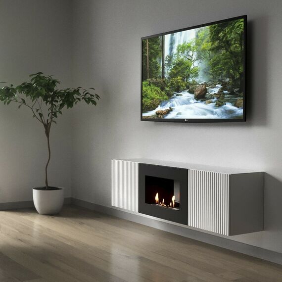 Фото Каминокомплект: Тумба с биокамином Firelight BFP/P-1400L белая+набор керамических дров сосна , изображение 7 — купить в Москве