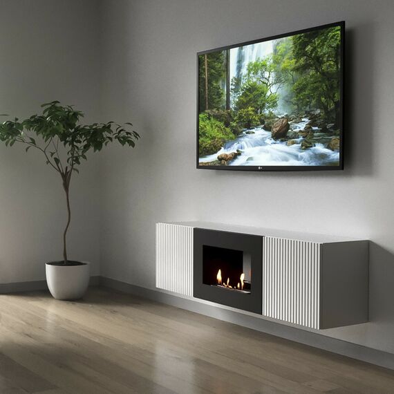 Фото Каминокомплект: Тумба с биокамином Firelight BFP/P-1400L белая+набор керамических дров ель , изображение 7 — купить в Москве