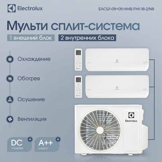 Фото Мульти сплит-система Electrolux EACS/I-09+09 НMB FMI-18-2/N8_ERP комплект , изображение 2 — купить в Москве