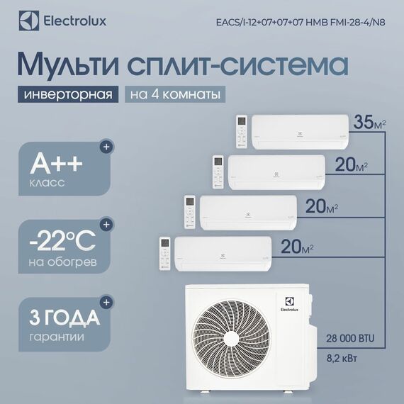 Фото Мульти сплит-система Electrolux EACS/I-12+07+07+07 НMB FMI-28-4/N8_ERP комплект  — купить в Москве