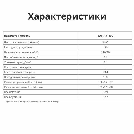 Фото Вентилятор вытяжной Ballu BAF-AR 100, D100 мм, 31 дБ, 110 м3/ч, обратный клапан, цвет белый , изображение 10 — купить в Москве
