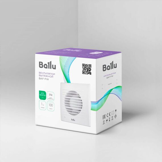 Фото Вытяжной вентилятор Ballu BAF-FW 100 N с москитной сеткой для ванной комнаты, туалета, кухни и бани, 100 мм , изображение 8 — купить в Москве