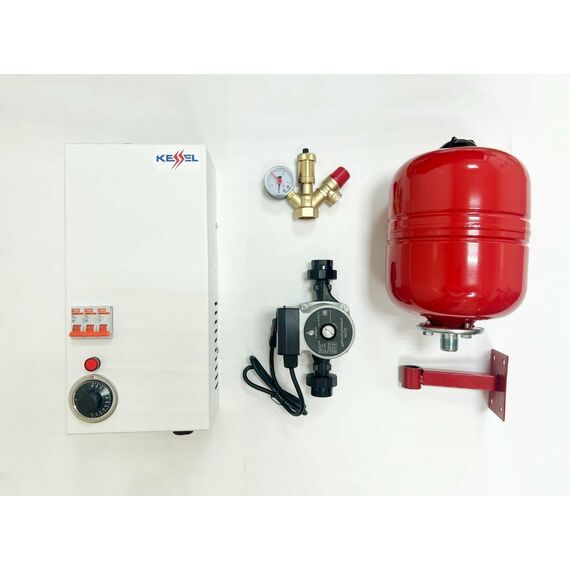 Фото Котел электрический Kessel ЭВП 12Квт (насос циркуляционный 25-60, группа безопасности, расширительный бак с кронштейном) , изображение 2 — купить в Москве
