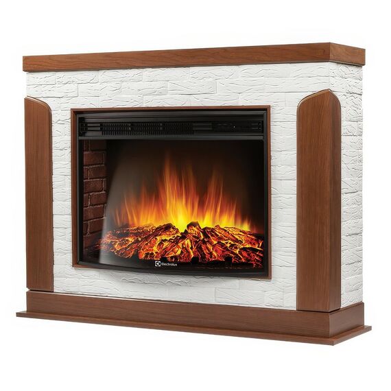 Фото Каминокомплект: Очаг Electrolux EFP/P-3020LS, портал Prestigio 30 камень белый, шпон дуб  — купить в Москве