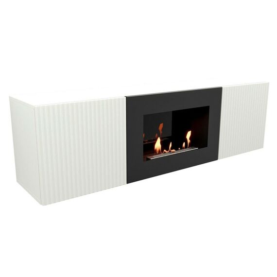 Фото Каминокомплект: Тумба с биокамином Firelight BFP/P-1400L белая+набор керамических дров сосна  — купить в Москве