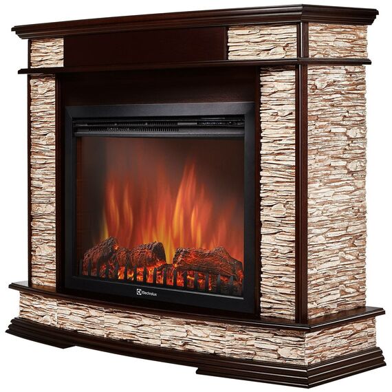 Фото Каминокомплект: Очаг Electrolux EFP/P-3020LS, портал Scala 30 сланец скалистый бурый, шпон тёмный дуб , изображение 2 — купить в Москве