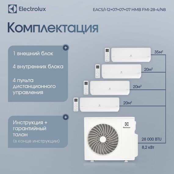 Фото Мульти сплит-система Electrolux EACS/I-12+07+07+07 НMB FMI-28-4/N8_ERP комплект , изображение 11 — купить в Москве