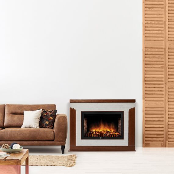 Фото Каминокомплект: Очаг Electrolux EFP/P-3020LS, портал Prestigio 30 камень белый, шпон дуб , изображение 8 — купить в Москве