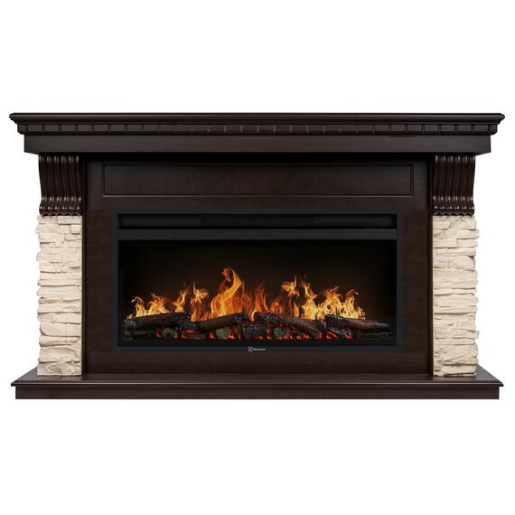 Фото Каминокомплект: Очаг Electrolux EFP/P-3620LS, портал Michigan 42/40/36, камень молочный, шпон темный , изображение 3 — купить в Москве