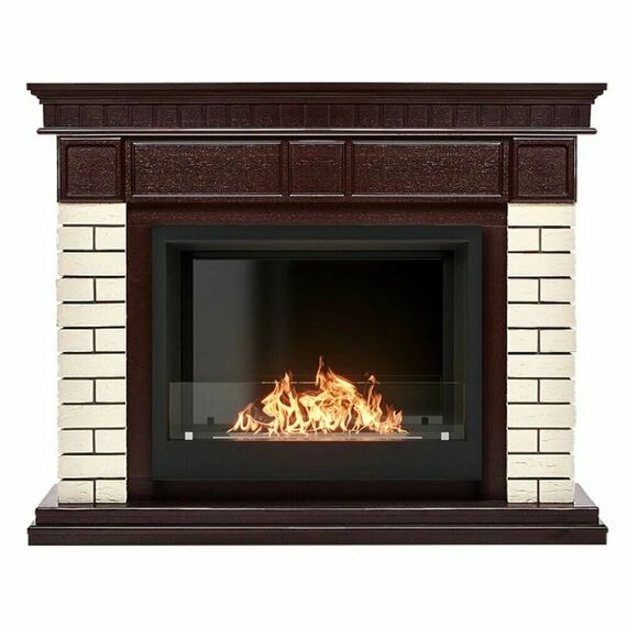 Фото Каминокомплект: Биокамин Firelight BFP/P-2520, портал Bricks 25 камень бежевый, шпон темный дуб  — купить в Москве
