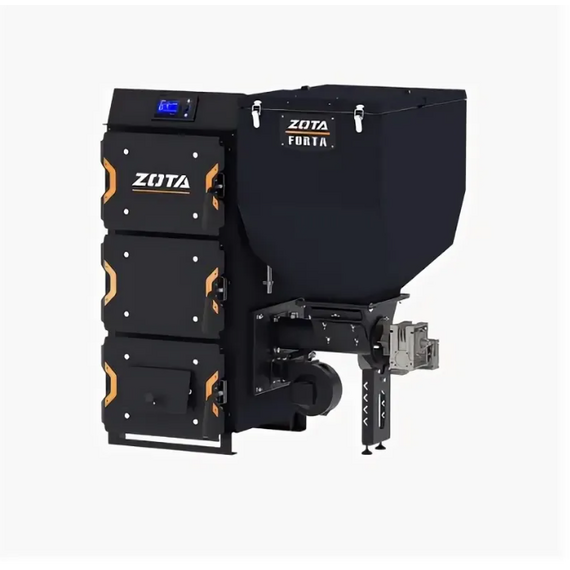 Фото Котел угольный ZOTA Forta 15 кВт (DM) с автоматической подачей топлива (котёл + бункер c мех. под.)  — купить в Москве