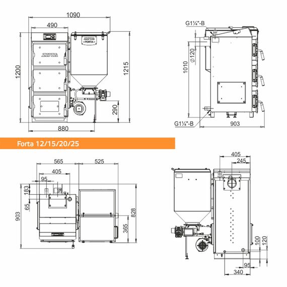 Фото Котел угольный ZOTA Forta 25 кВт (DM) с автоматической подачей топлива (котёл + бункер c мех. под.) , изображение 3 — купить в Москве